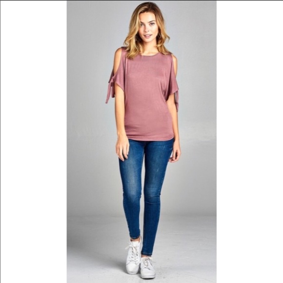 Dusty Mauve Cold Shoulder Tie Top - Picture 5 of 5